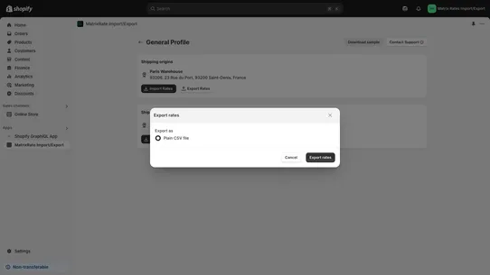 MatrixRates Import/Export screenshot