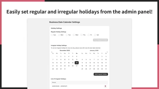 UR: Business Date Calendar screenshot