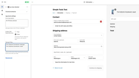 Simple PO Box Blocker screenshot