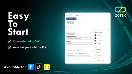 Ⓩ Facebook Pixels TikTok Pixel screenshot
