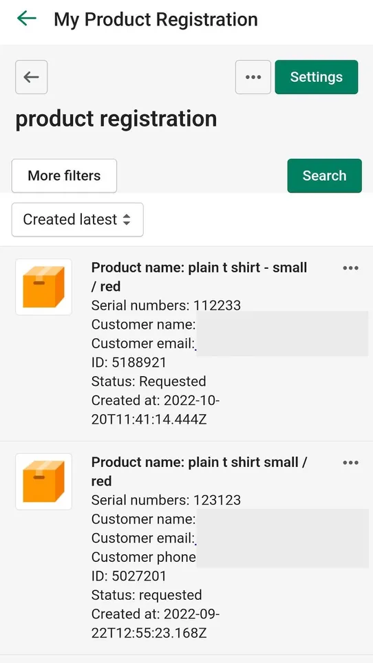 My Product Registration screenshot