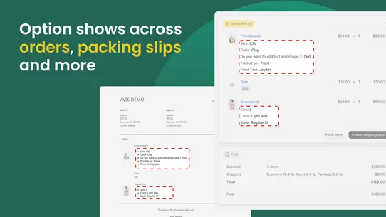 Avis Product Options, Variants screenshot