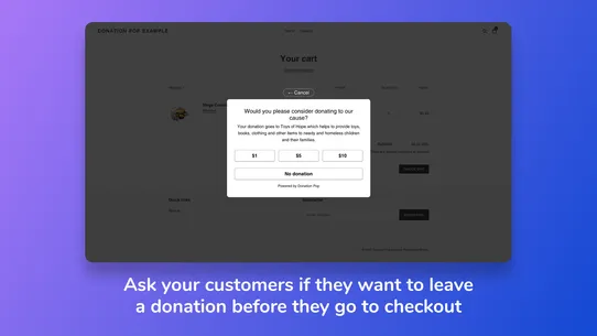 Donation Pop | Pop‑up in cart screenshot