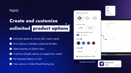 Tepo Product Options, Variants screenshot