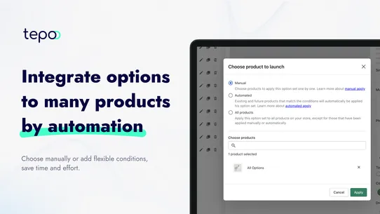 Tepo Product Options, Variants screenshot