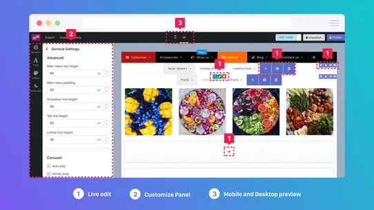 Globo Mega Menu, Navigation screenshot