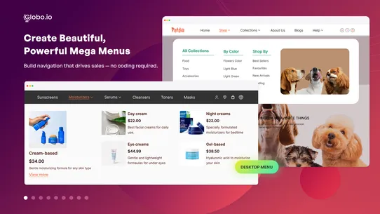 Globo Mega Menu, Navigation screenshot