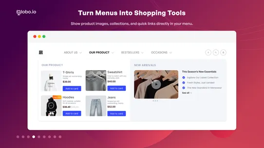 Globo Mega Menu, Navigation screenshot