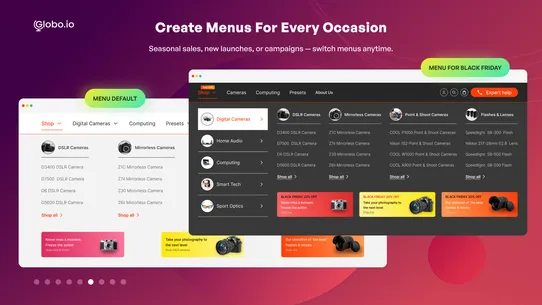 Globo Mega Menu, Navigation screenshot