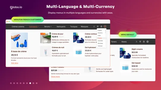 Globo Mega Menu, Navigation screenshot