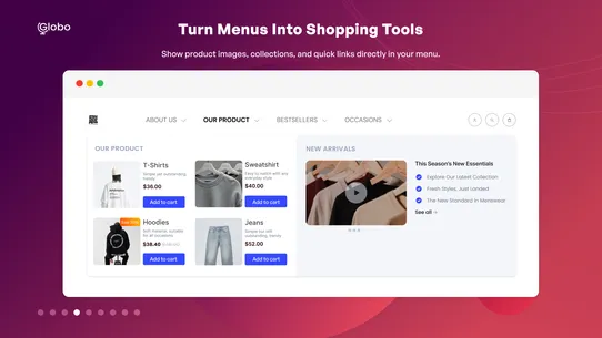 Globo Mega Menu, Navigation screenshot