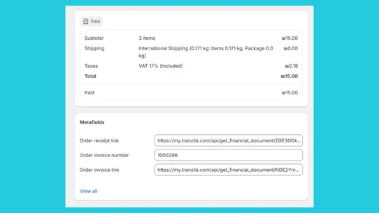 Tranzila Paytech Invoice screenshot