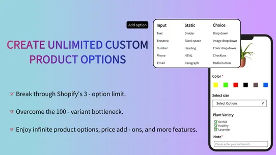Sectionly:Product Options screenshot