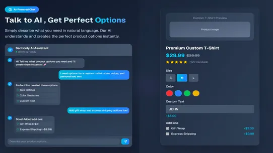 Sectionly AI Product Options screenshot