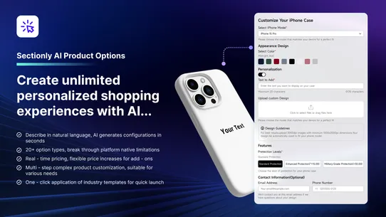 Sectionly AI Product Options screenshot