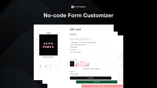 Unlimity Gift Cards screenshot