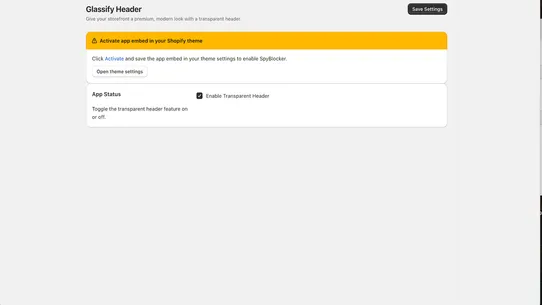 Glassify Header screenshot