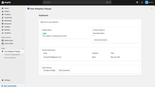 User Adoption: Popup Email Ph. screenshot