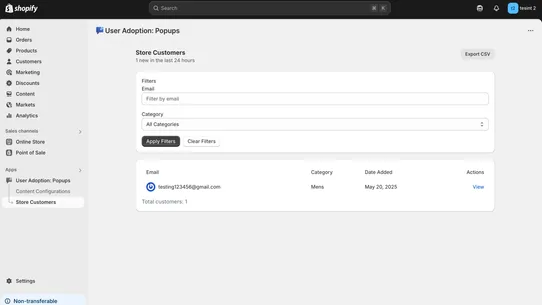 User Adoption: Popup Email Ph. screenshot