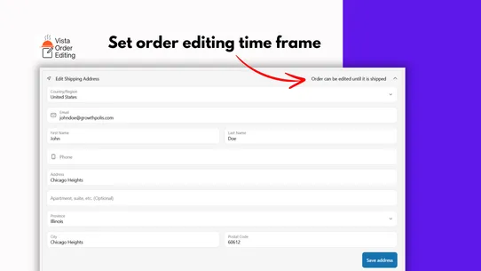 Vista Order Editing screenshot
