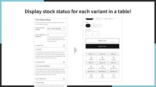 UR: Smart Variant Stock Table screenshot