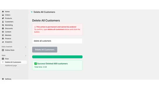 Delete All Customers screenshot
