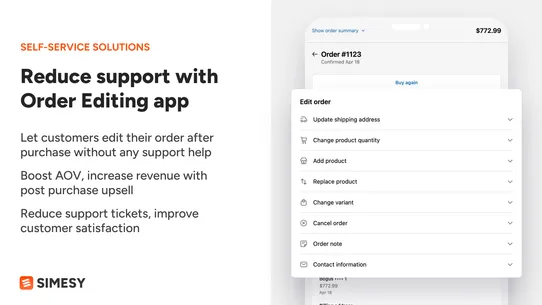 Simesy Order Editing &amp; Upsell screenshot