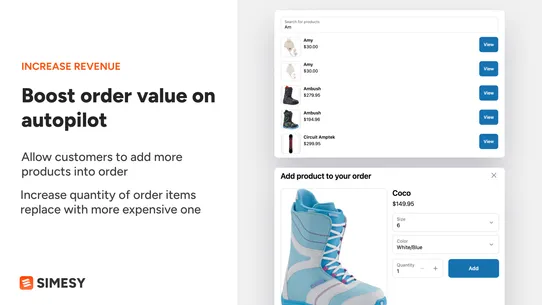 Simesy Order Editing &amp; Upsell screenshot