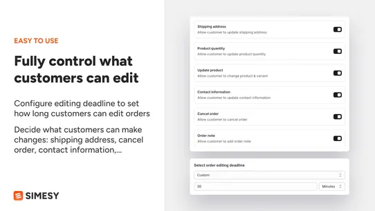 Simesy Order Editing &amp; Upsell screenshot