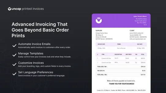 Uncap Printed Invoice screenshot