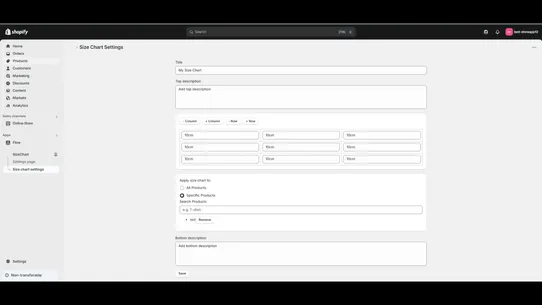 Ecom SizeChart screenshot