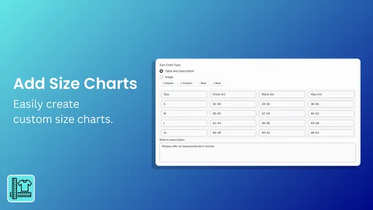 Ecom Size chart and Size Guide screenshot