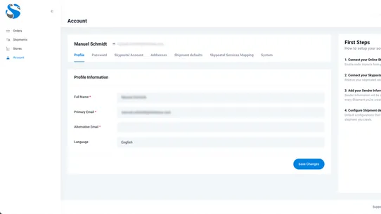 SkyPostal Shipping Dashboard screenshot