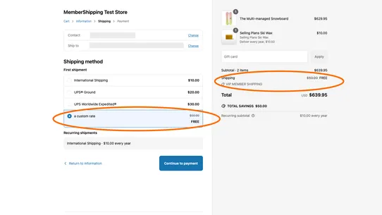 Member Shipping screenshot