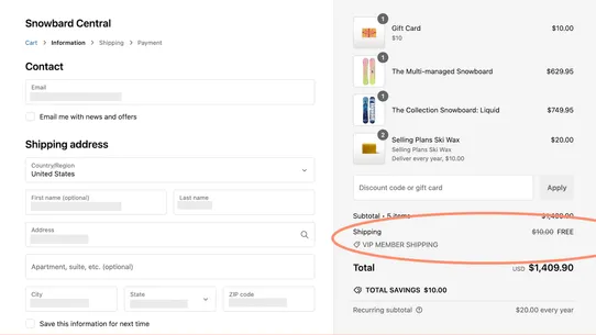 Member Shipping screenshot