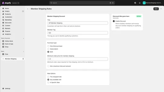 Member Shipping screenshot