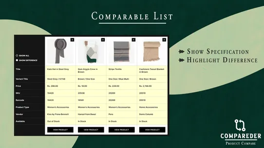 Compareder ‑ Product Compare screenshot