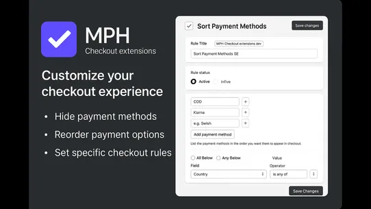 MPH Checkout extensions screenshot