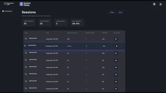 CommerceLabs: Session Replay screenshot