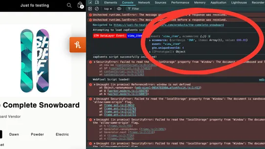 zapEvent: GTM+Pixel DataLayer screenshot