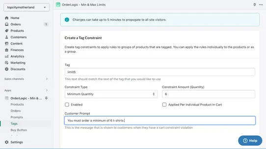 OrderLogic ‑ Min &amp; Max Limits screenshot