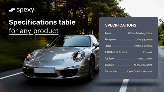 Spexy – Specification Table screenshot