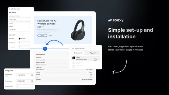 Spexy – Specification Table screenshot