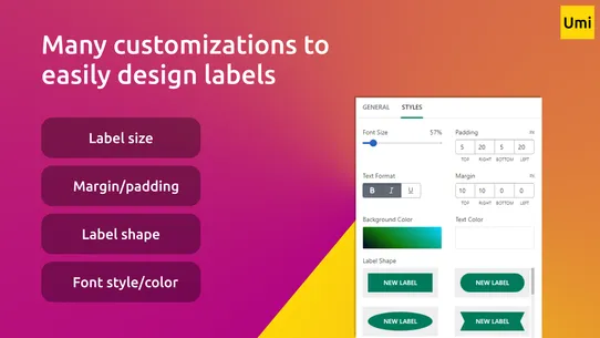 Umi Product Labels screenshot