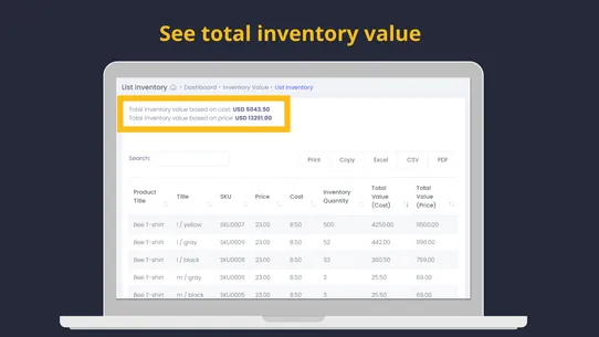 Merchbees Inventory Value screenshot