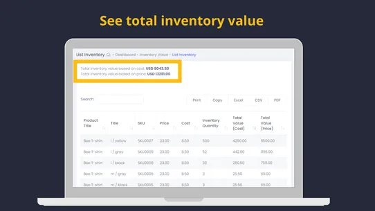 Merchbees Inventory Value screenshot