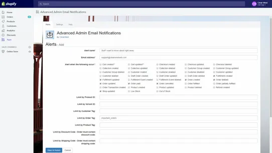 Advanced Admin Email Alerts screenshot