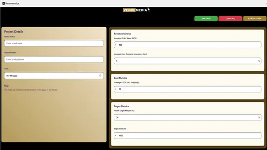 VenceMetrics Calculator screenshot