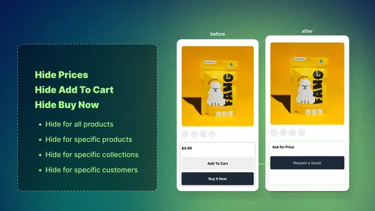 Request a Quote &amp; Hide Prices screenshot