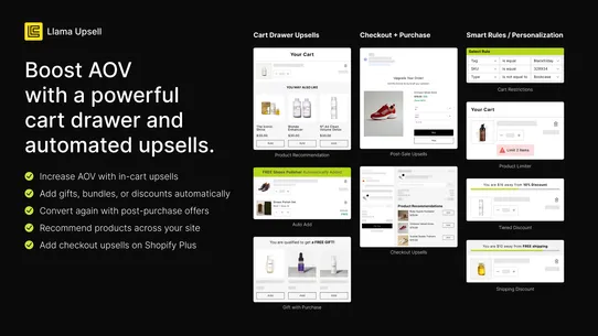 Llama: Cart Drawer &amp; Upsells screenshot